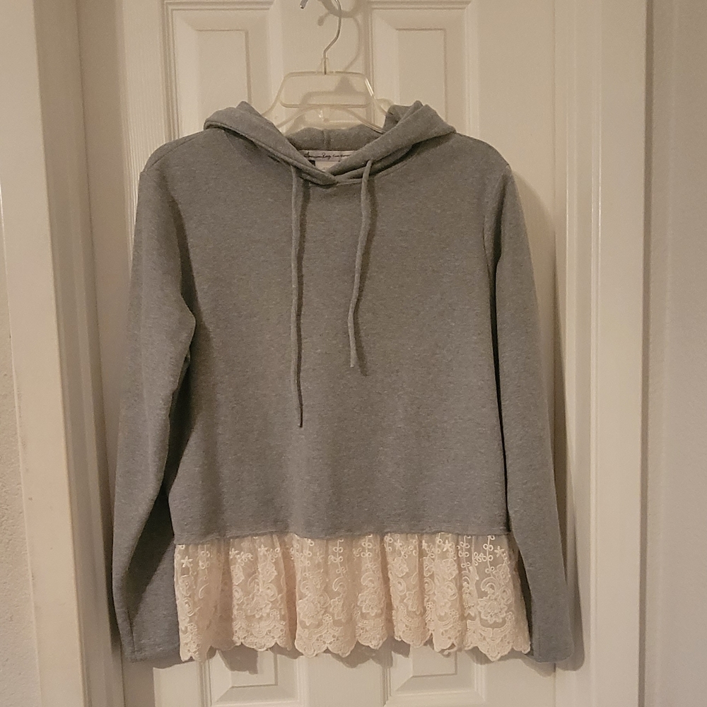 American Rag Hoodie with Lace Accent